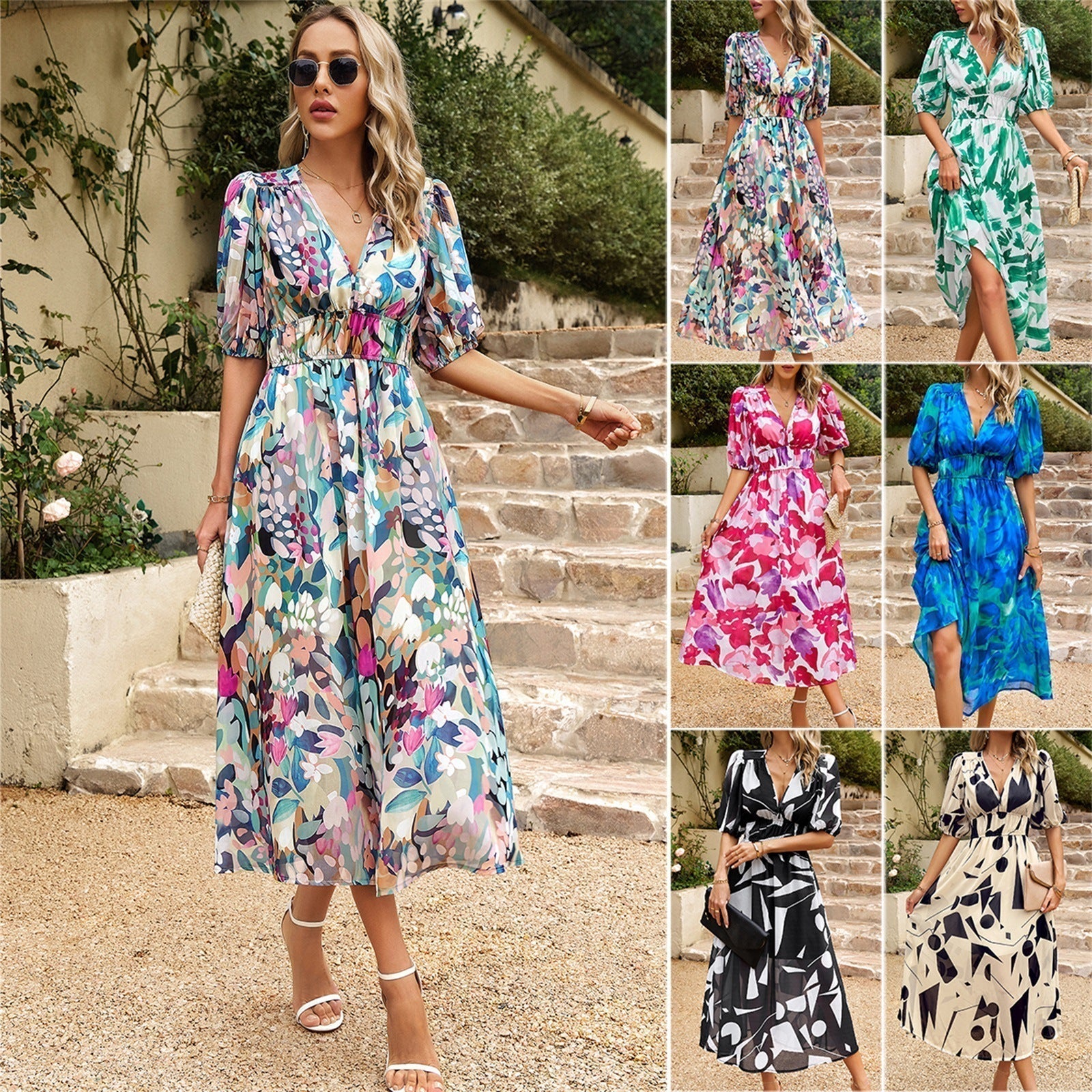 V-Neck Casual Midi Dress – Comfy Waist Tie Fit