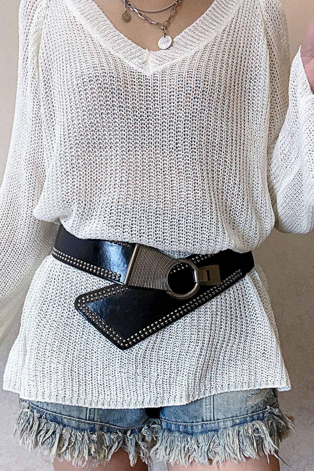 Faux Leather Rivet Wide Corset