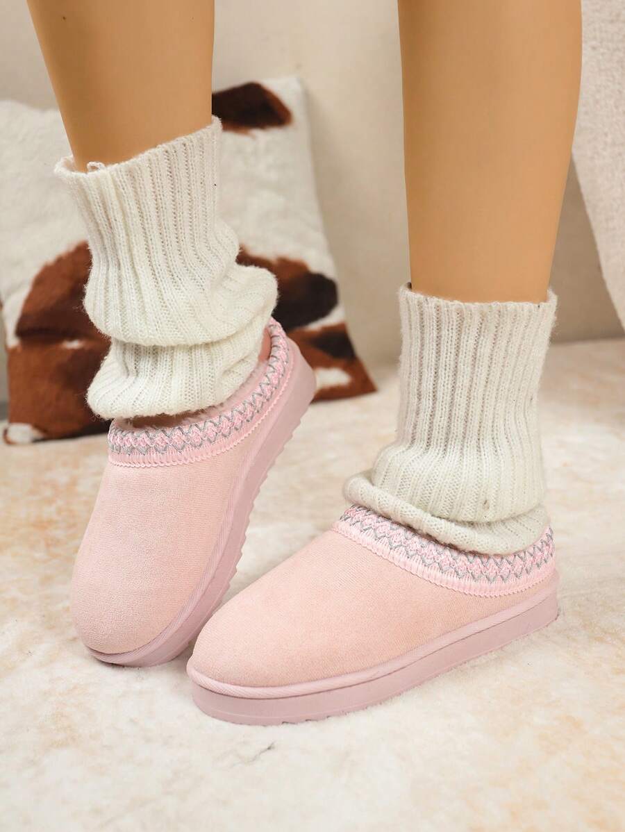 Fall/Winter Women Plus Size Slip-On Knitted Collar Snow Boots, Warm And Slouchy Indoor/Outdoor Plush Footwear,Fur Boots