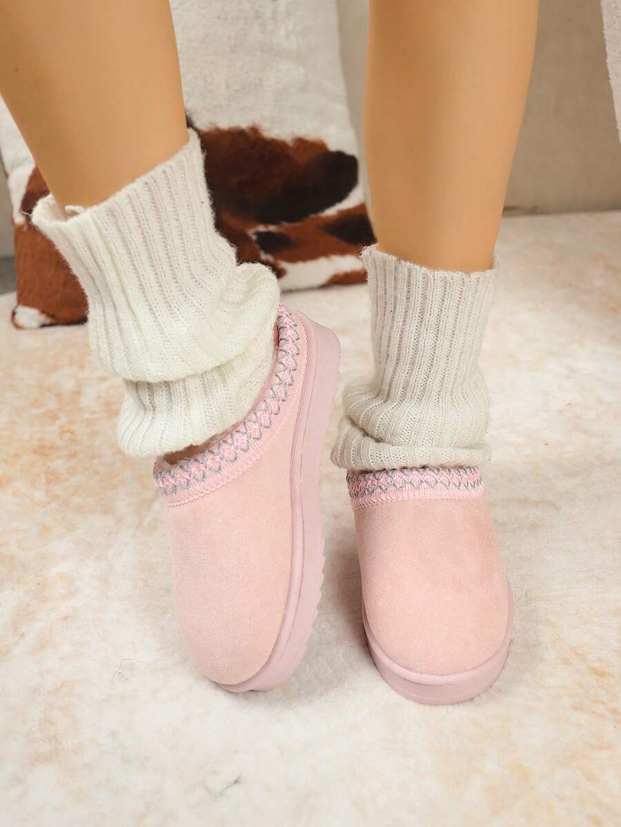 Fall/Winter Women Plus Size Slip-On Knitted Collar Snow Boots, Warm And Slouchy Indoor/Outdoor Plush Footwear,Fur Boots