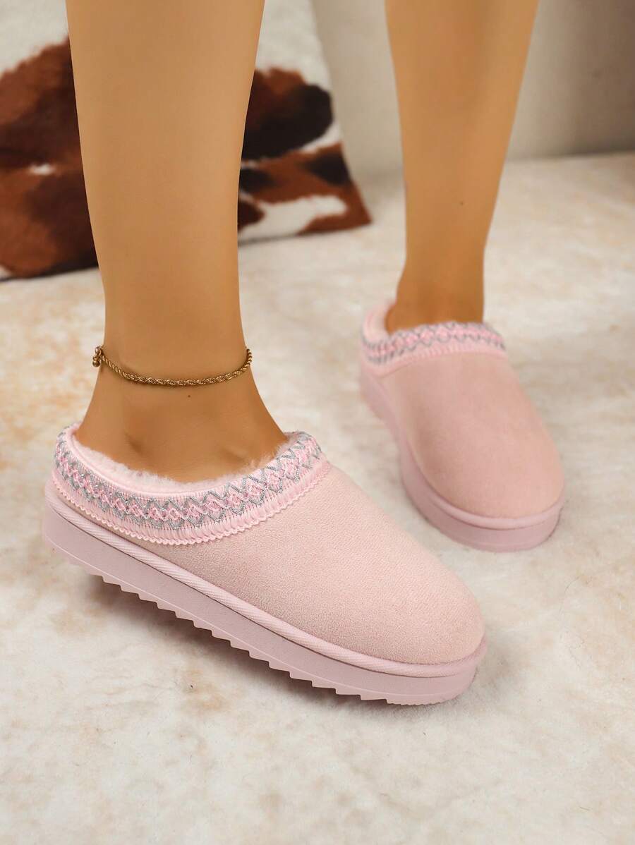 Fall/Winter Women Plus Size Slip-On Knitted Collar Snow Boots, Warm And Slouchy Indoor/Outdoor Plush Footwear,Fur Boots