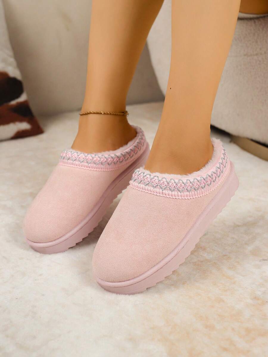 Fall/Winter Women Plus Size Slip-On Knitted Collar Snow Boots, Warm And Slouchy Indoor/Outdoor Plush Footwear,Fur Boots