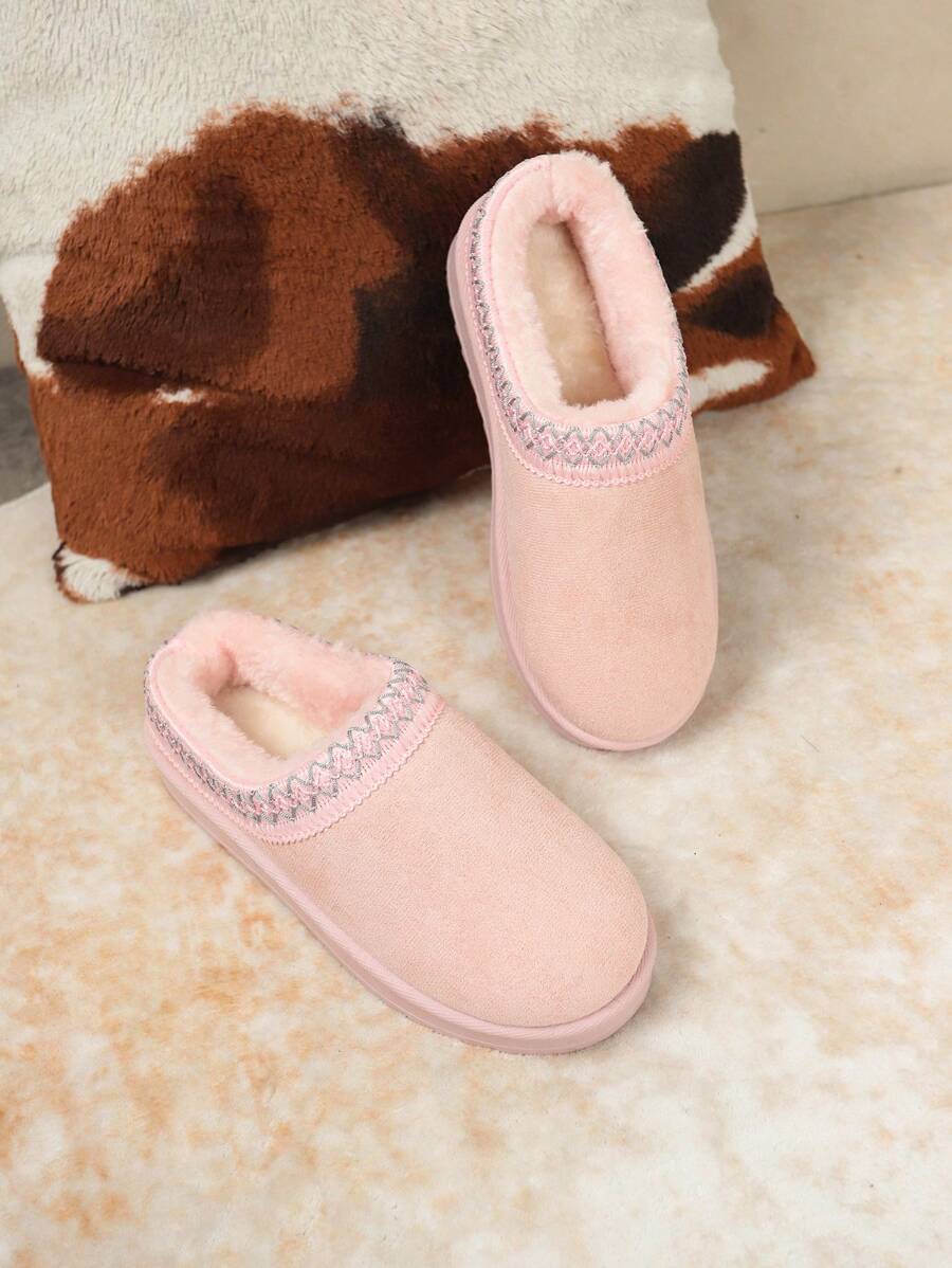 Fall/Winter Women Plus Size Slip-On Knitted Collar Snow Boots, Warm And Slouchy Indoor/Outdoor Plush Footwear,Fur Boots