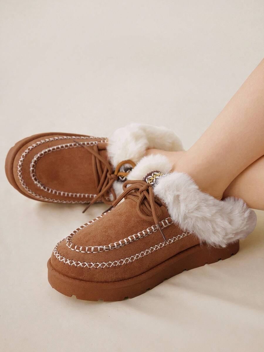 CUCCOO EASI Women's Thick Sole Warm Round Toe Low-Top Snow Boots, Autumn/Winter