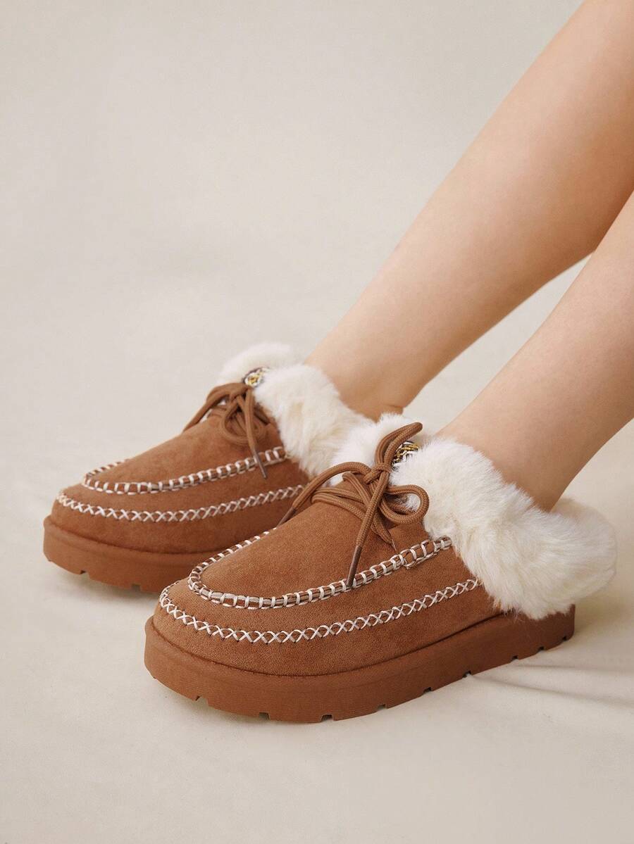 CUCCOO EASI Women's Thick Sole Warm Round Toe Low-Top Snow Boots, Autumn/Winter