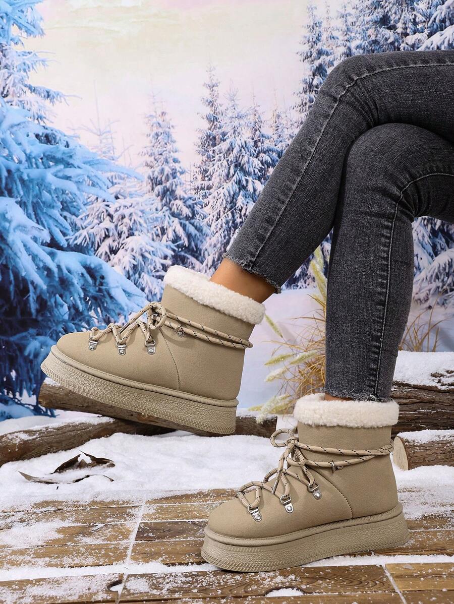 2025Women Snow Boots Winter New Warm Plush Lined Soft Bottom One-Push Bow Decor Thick Sole Boots
