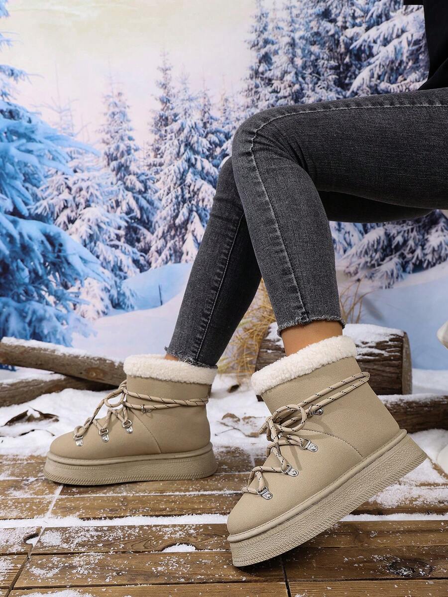 2025Women Snow Boots Winter New Warm Plush Lined Soft Bottom One-Push Bow Decor Thick Sole Boots
