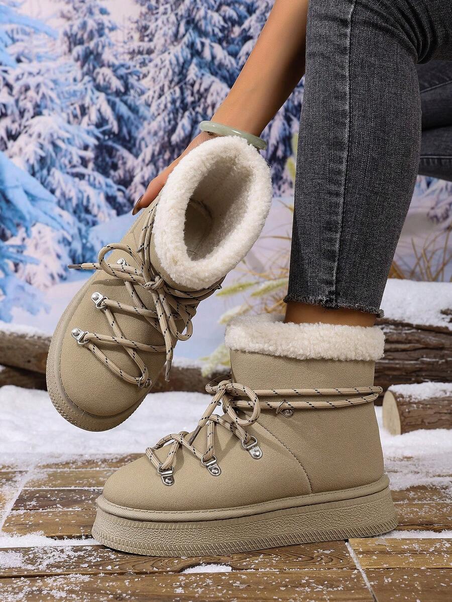 2025Women Snow Boots Winter New Warm Plush Lined Soft Bottom One-Push Bow Decor Thick Sole Boots