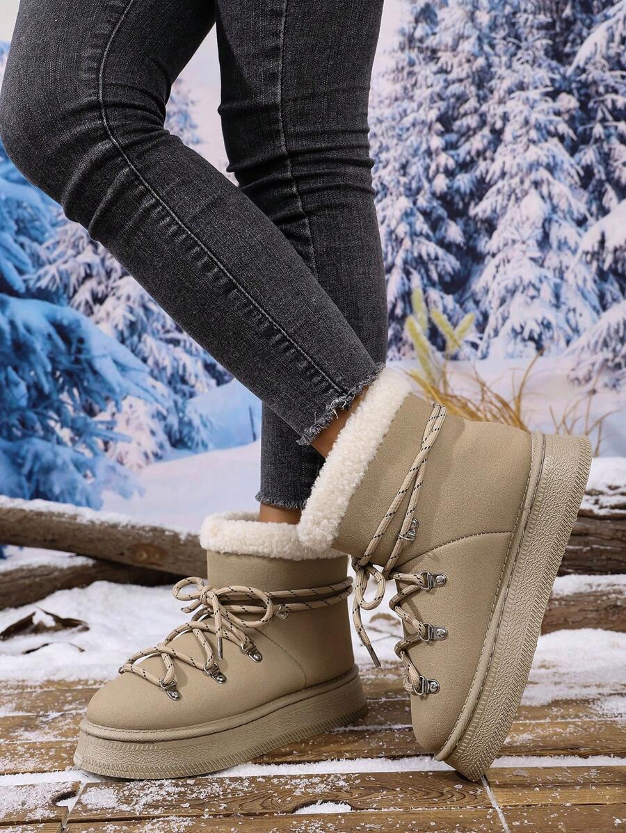 2025Women Snow Boots Winter New Warm Plush Lined Soft Bottom One-Push Bow Decor Thick Sole Boots