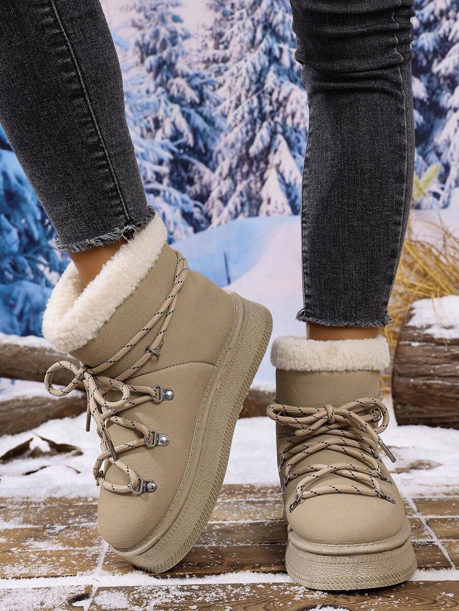 2025Women Snow Boots Winter New Warm Plush Lined Soft Bottom One-Push Bow Decor Thick Sole Boots