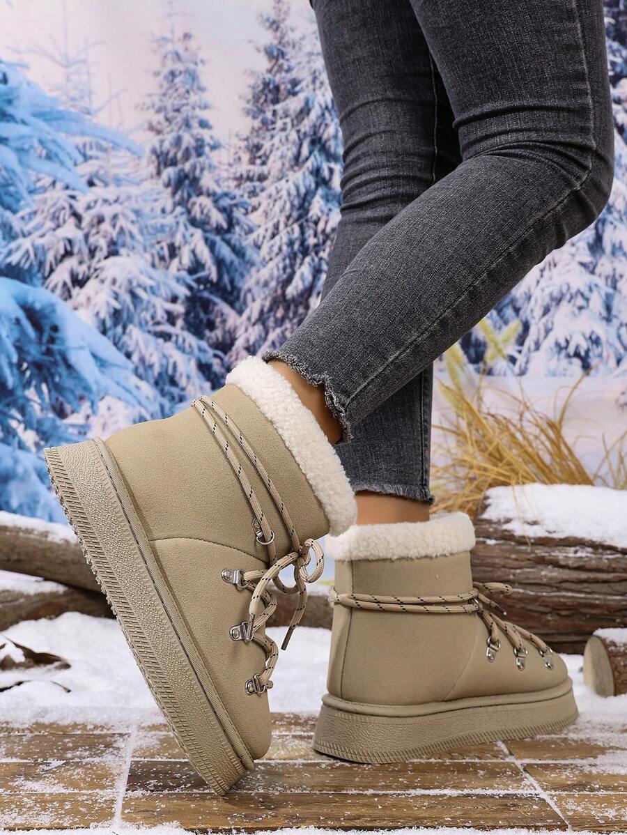 2025Women Snow Boots Winter New Warm Plush Lined Soft Bottom One-Push Bow Decor Thick Sole Boots