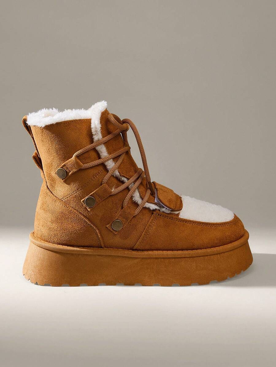 CUCCOO EASI Women's Thick Sole Warm Round Toe Low-Top Snow Boots, Autumn/Winter