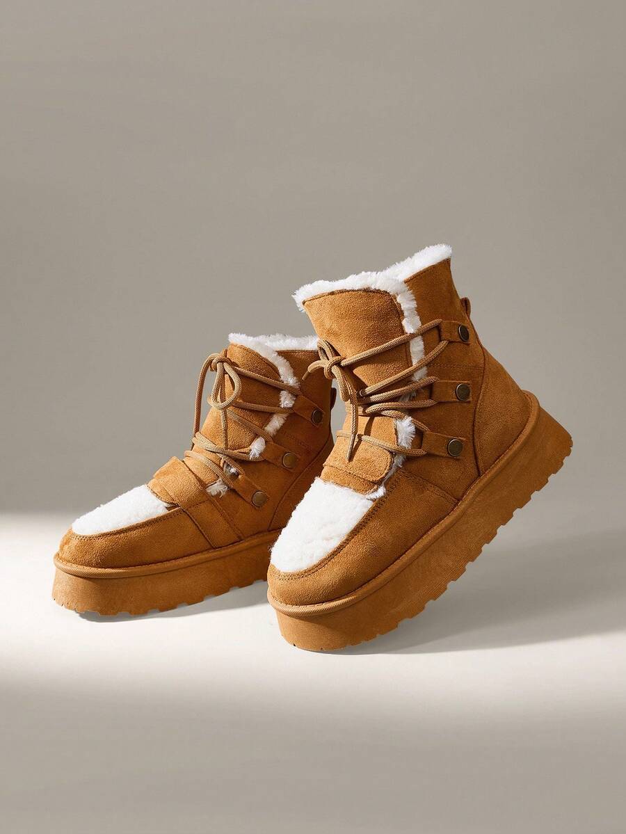 CUCCOO EASI Women's Thick Sole Warm Round Toe Low-Top Snow Boots, Autumn/Winter