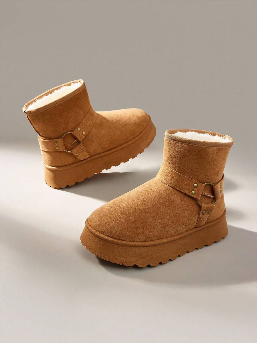 CUCCOO EASI Women's Thick Sole Warm Round Toe Low-Top Snow Boots, Autumn/Winter