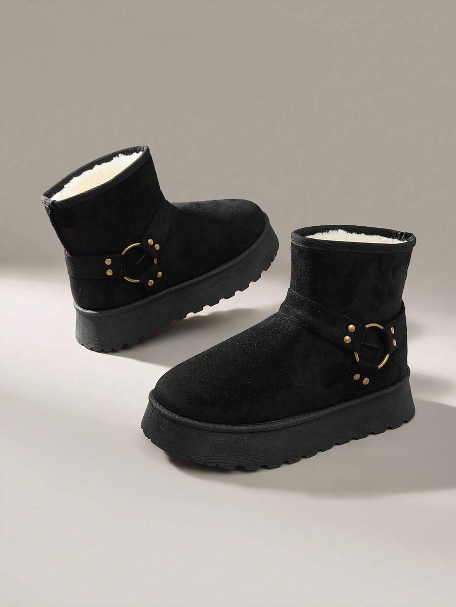 CUCCOO EASI Women's Thick Sole Warm Round Toe Low-Top Snow Boots, Autumn/Winter