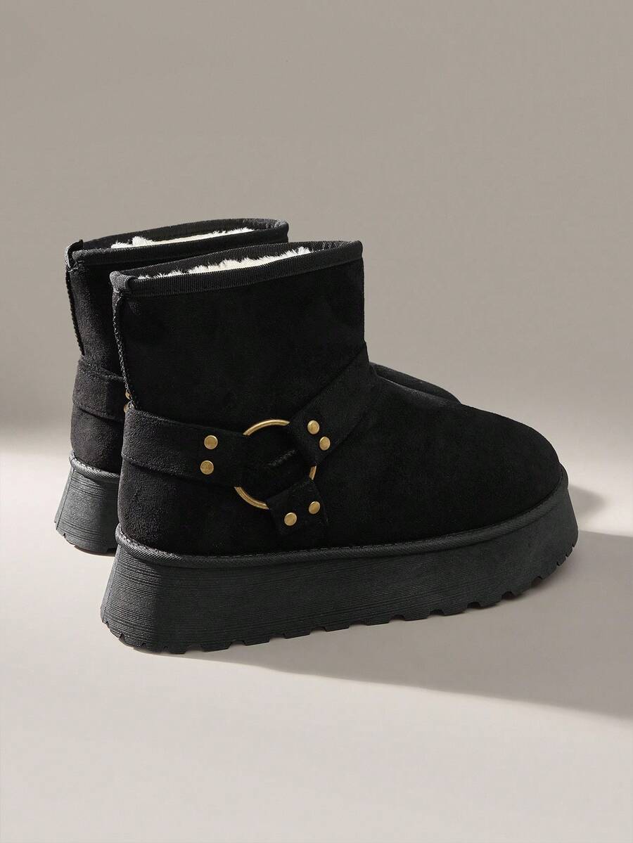 CUCCOO EASI Women's Thick Sole Warm Round Toe Low-Top Snow Boots, Autumn/Winter