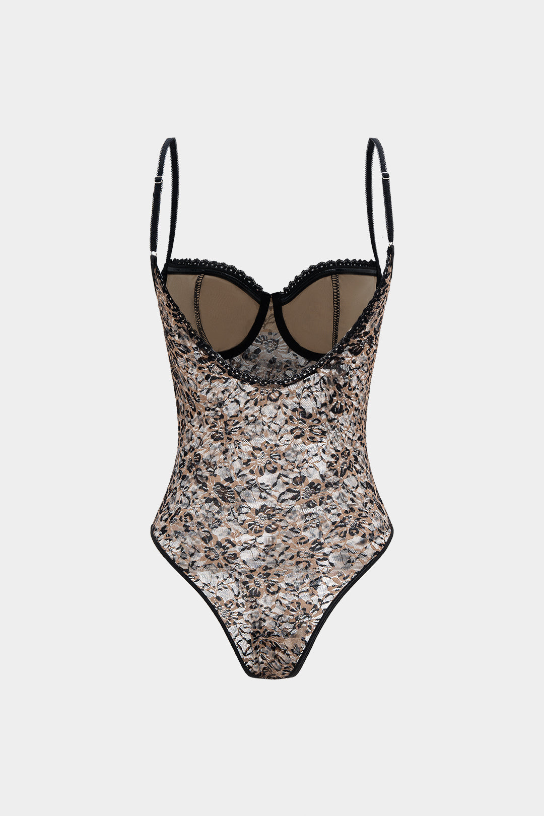 Leopard Print Lace Patchwork Backless Sleeveless Bodysuit