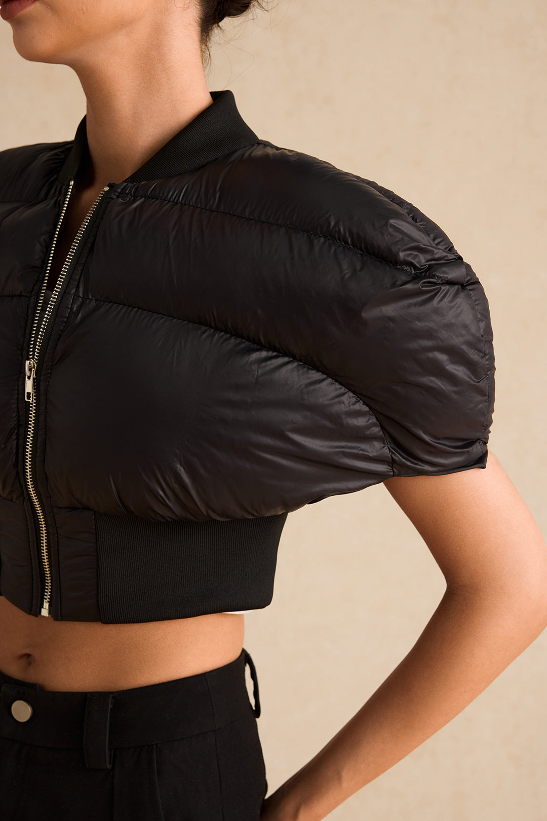 Padded Zipper Cropped Puffer