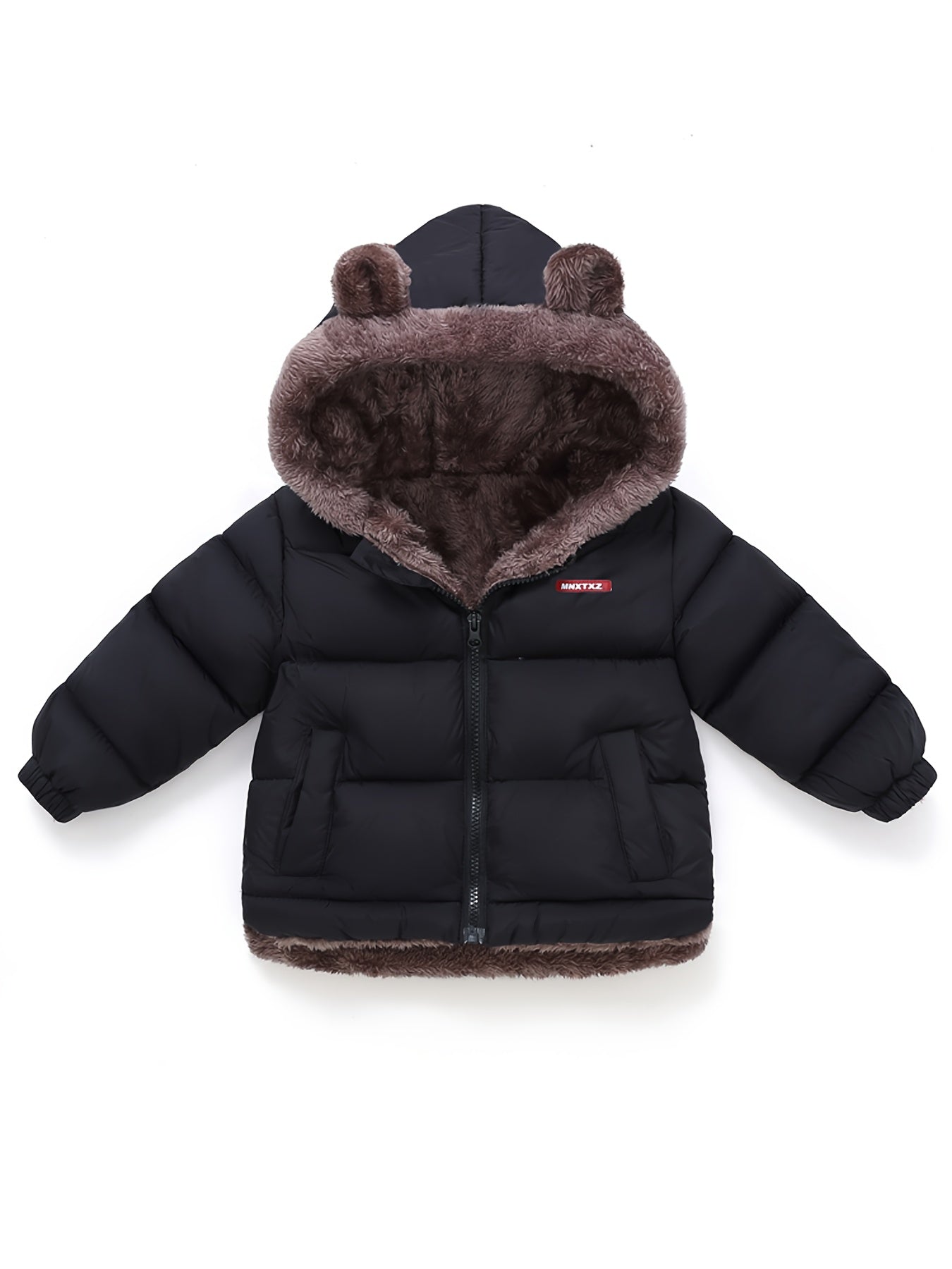 Girls' Cute Bear Ears Fleece Coat - Long Sleeve Winter Jacket with Cardigan Collar, Full-Zip Front Closure, Warm Padded Hooded Coat for Boys & Girls, Cozy Fall/winter Outerwear With Pockets (solid Color, Casual Style, Regular Fit, Hand Washable)