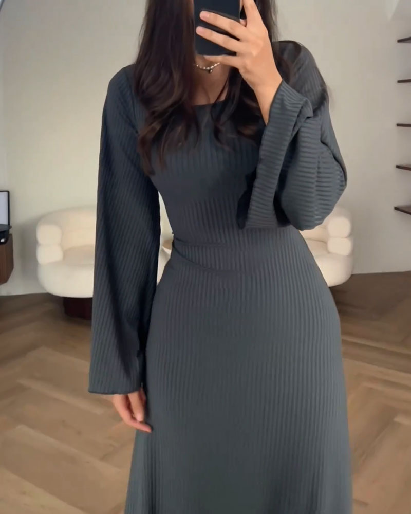 Lavender Ribbed Knit Sleeve Maxi Dress