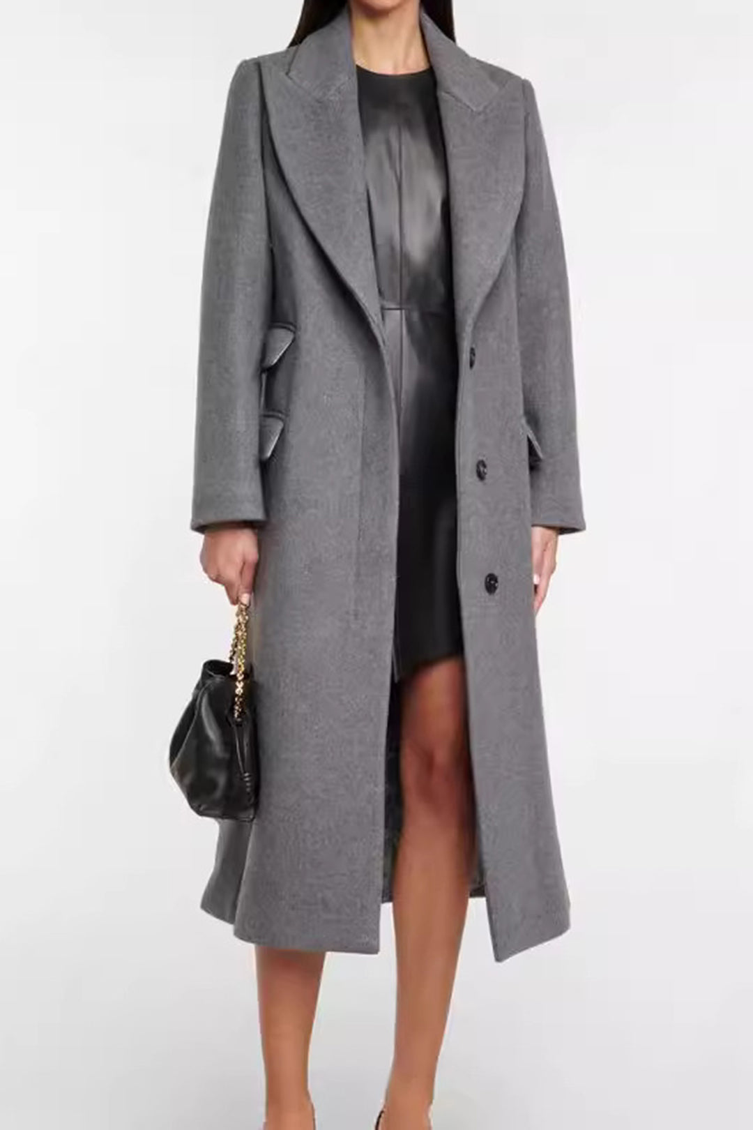Lapel Button Long Coat