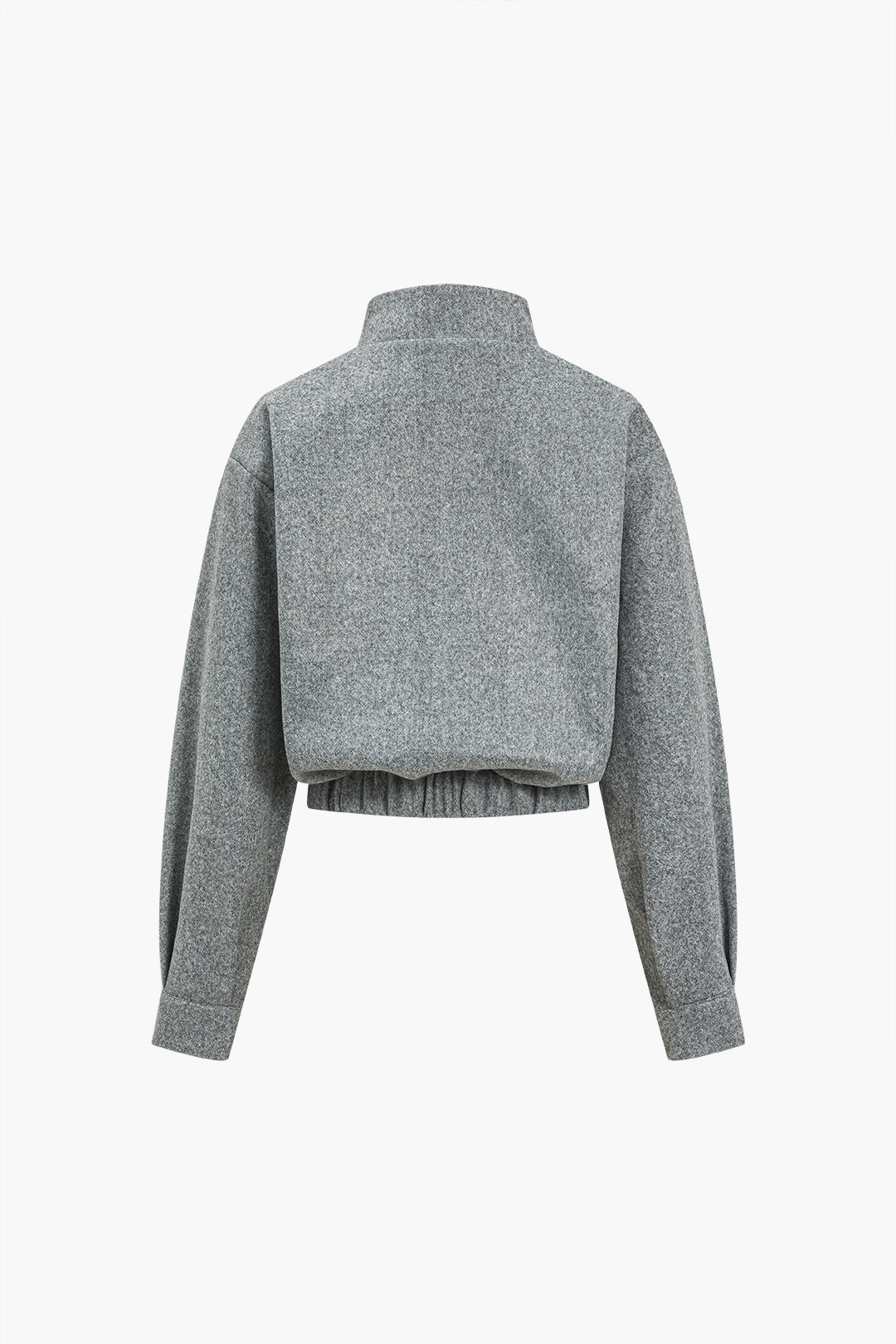 Solid Stand Collar Button Pocket Jacket