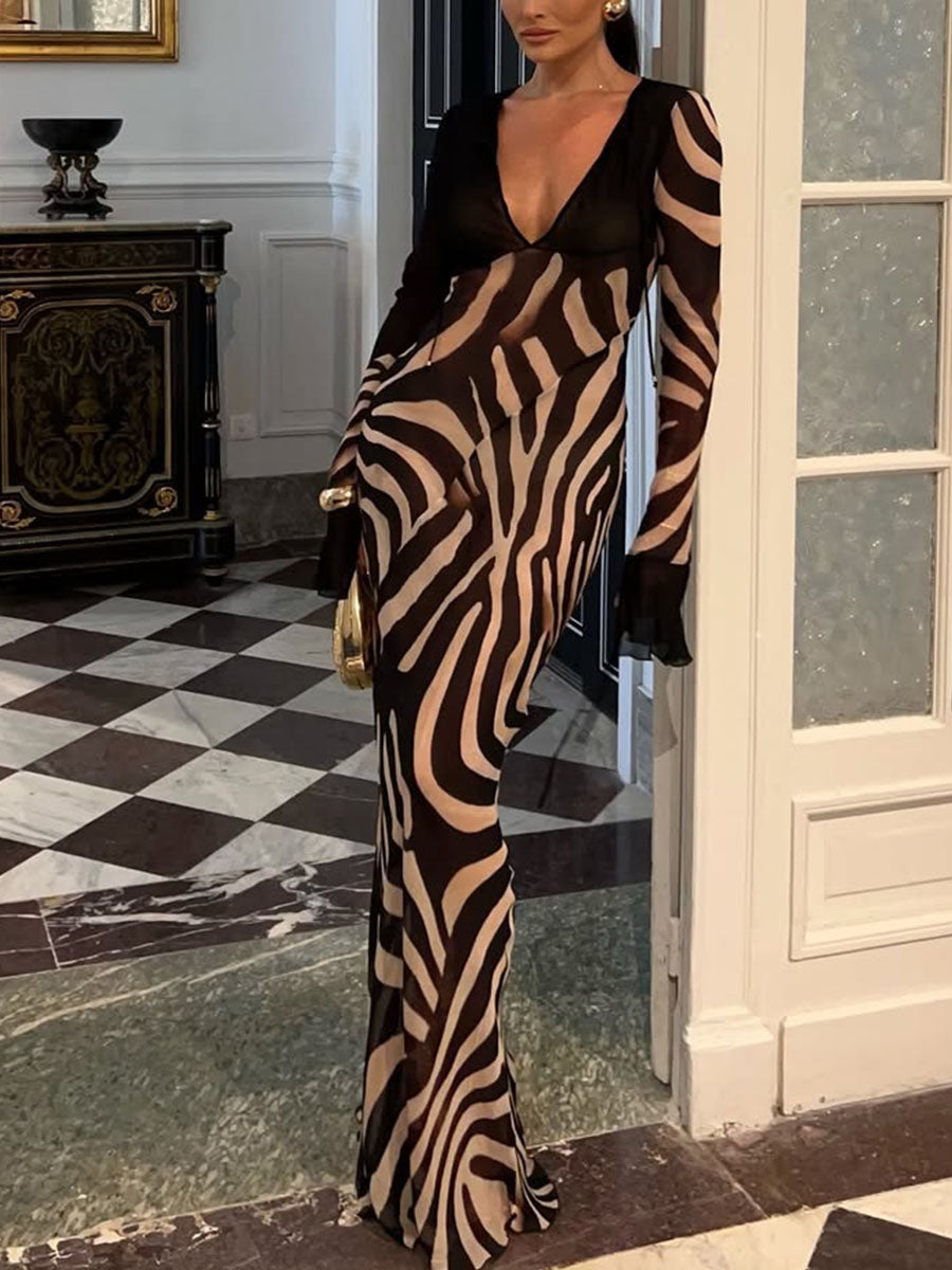 V Neck Zebra Print Party Dress