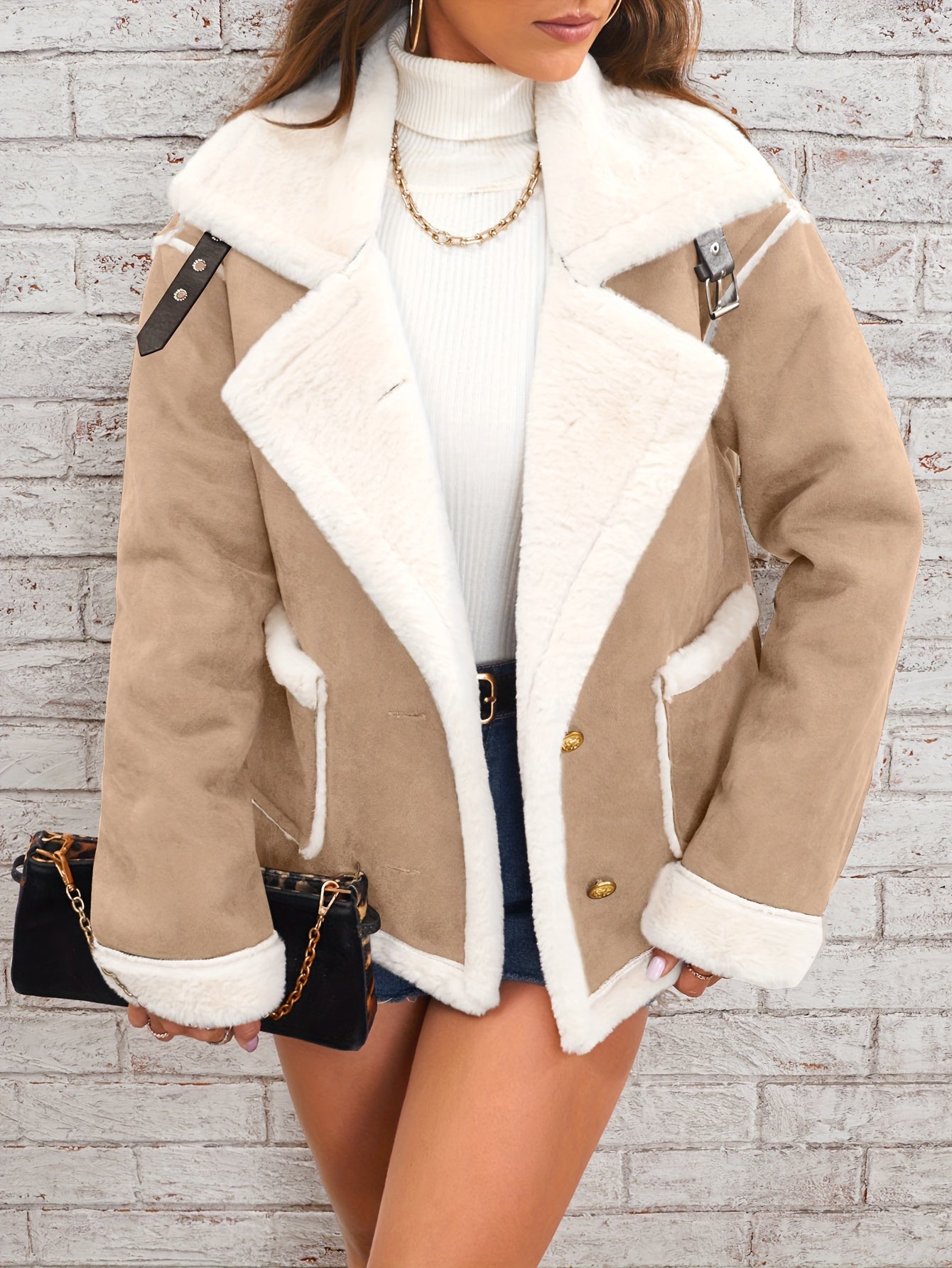 Lapel Plush Jacket, Winter Warm Casual Outwear