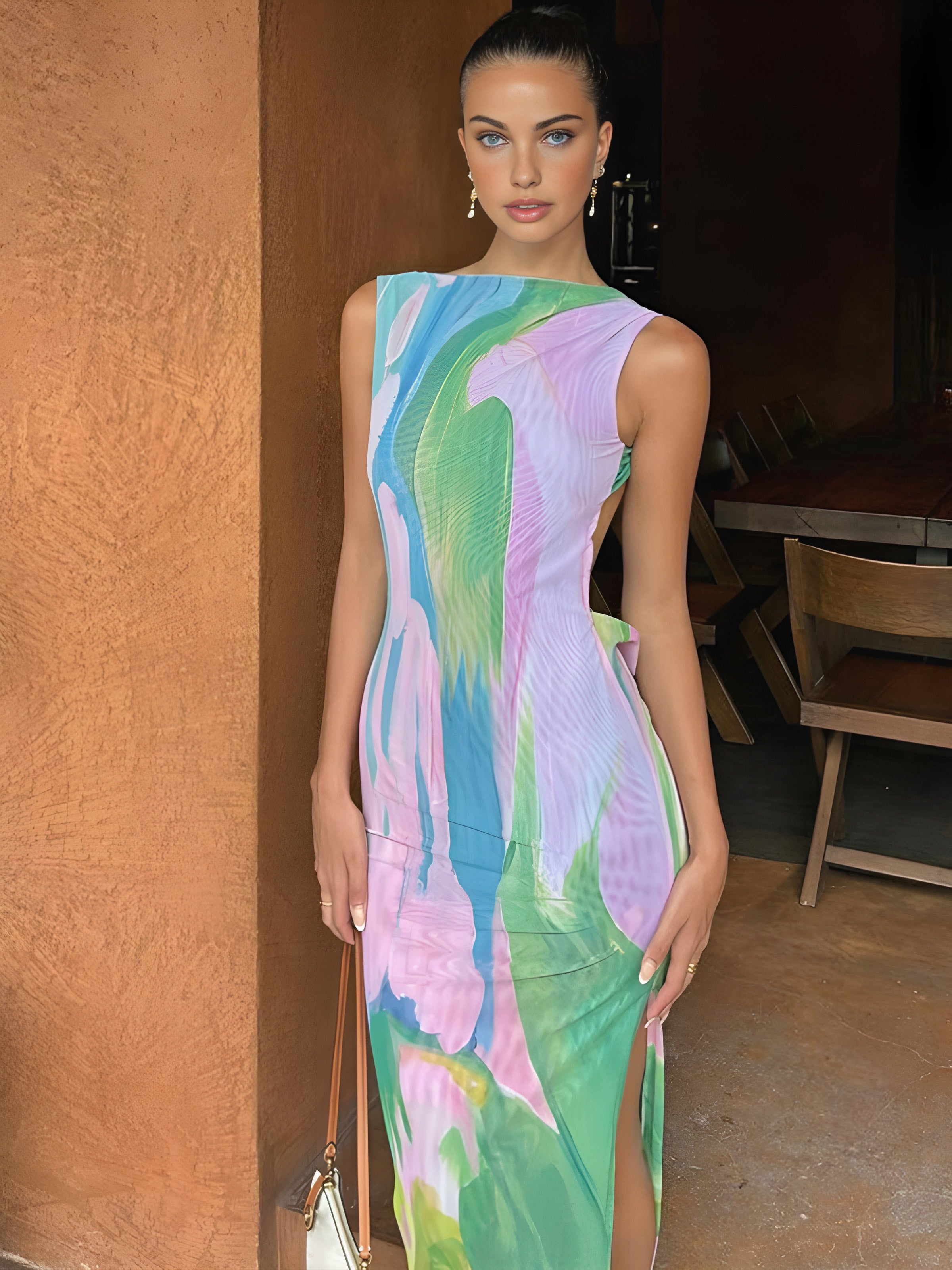 Aurora Abstract Watercolor Maxi Dress