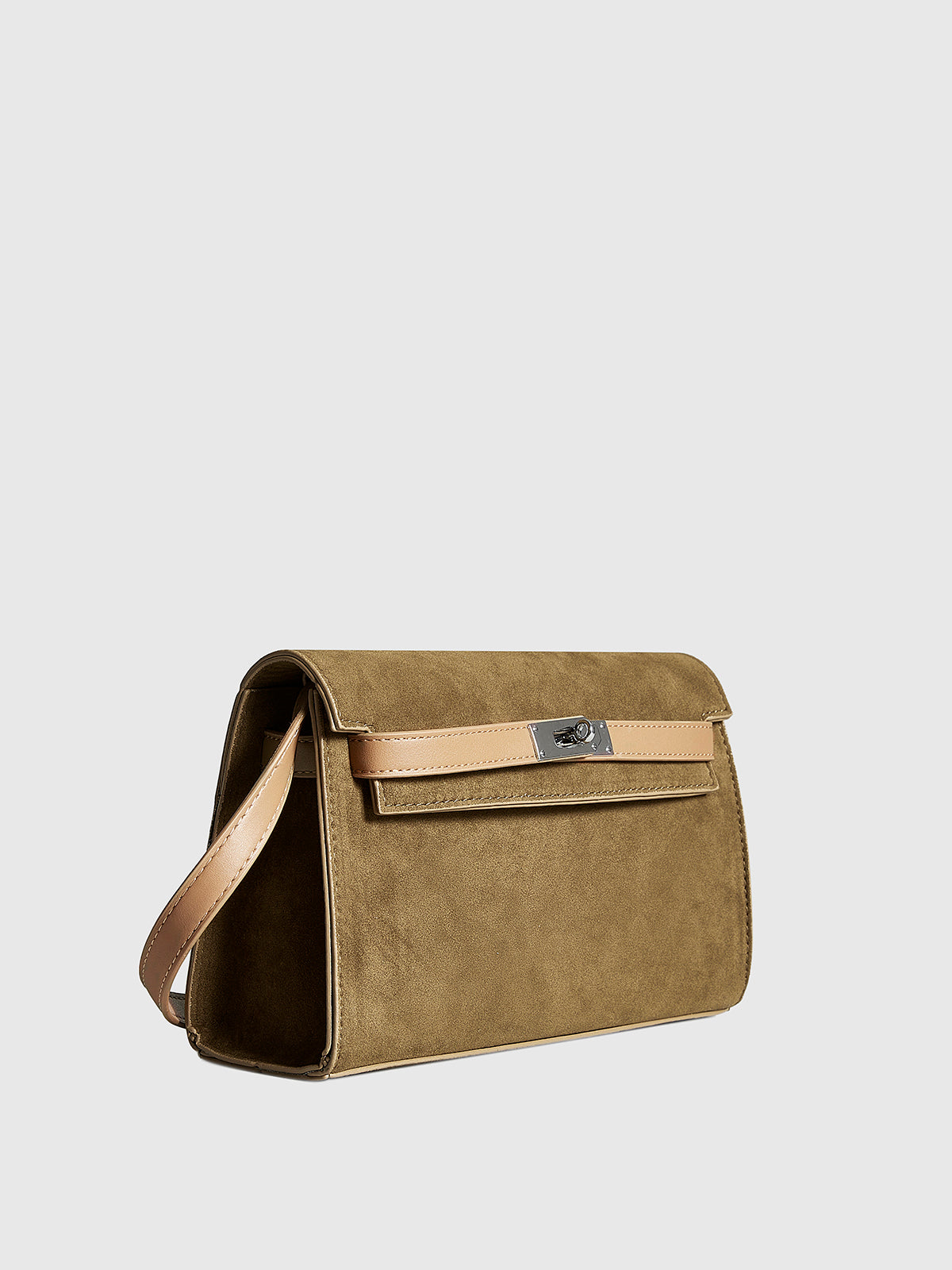 Olive Suede Lock Shoulder Bag – Isla
