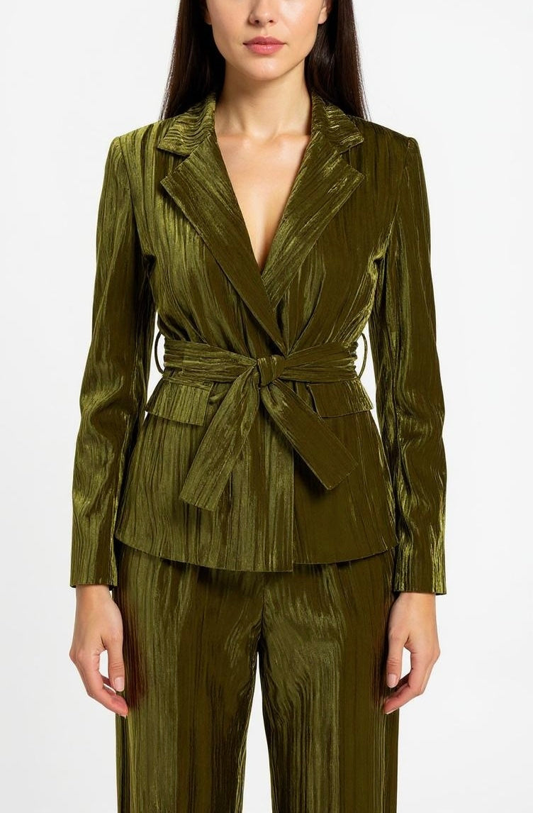 Velvet Tie-Up Pocket Long Sleeve Jacket