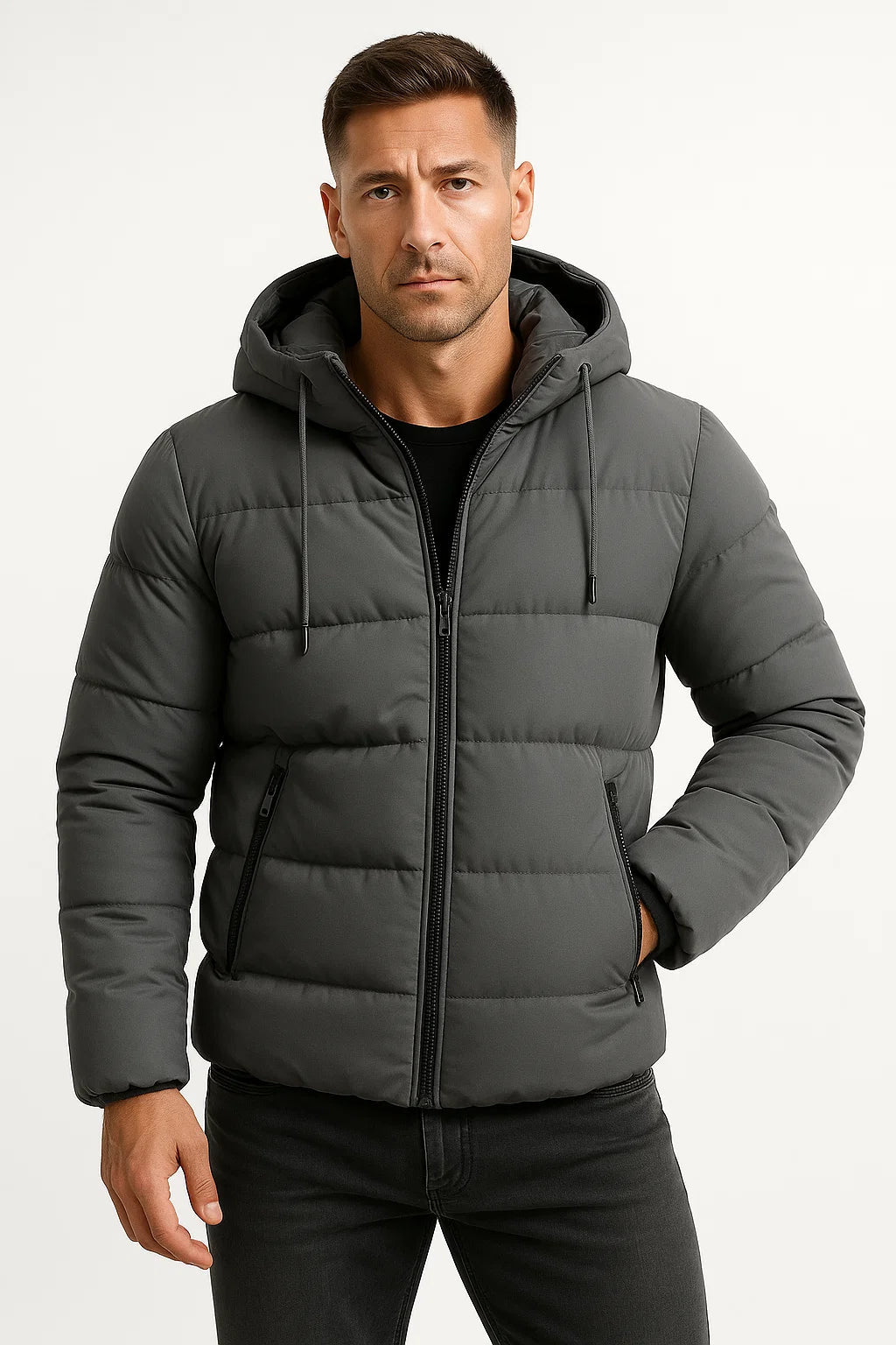 Men's Insulated Puffer Jacket Cotton Blend with Hood