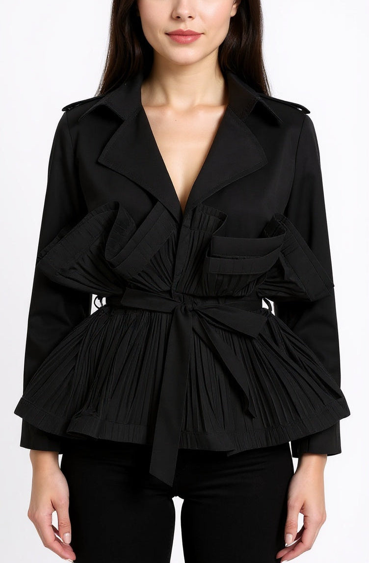Pleated Ruffle Tie-Up Jacket