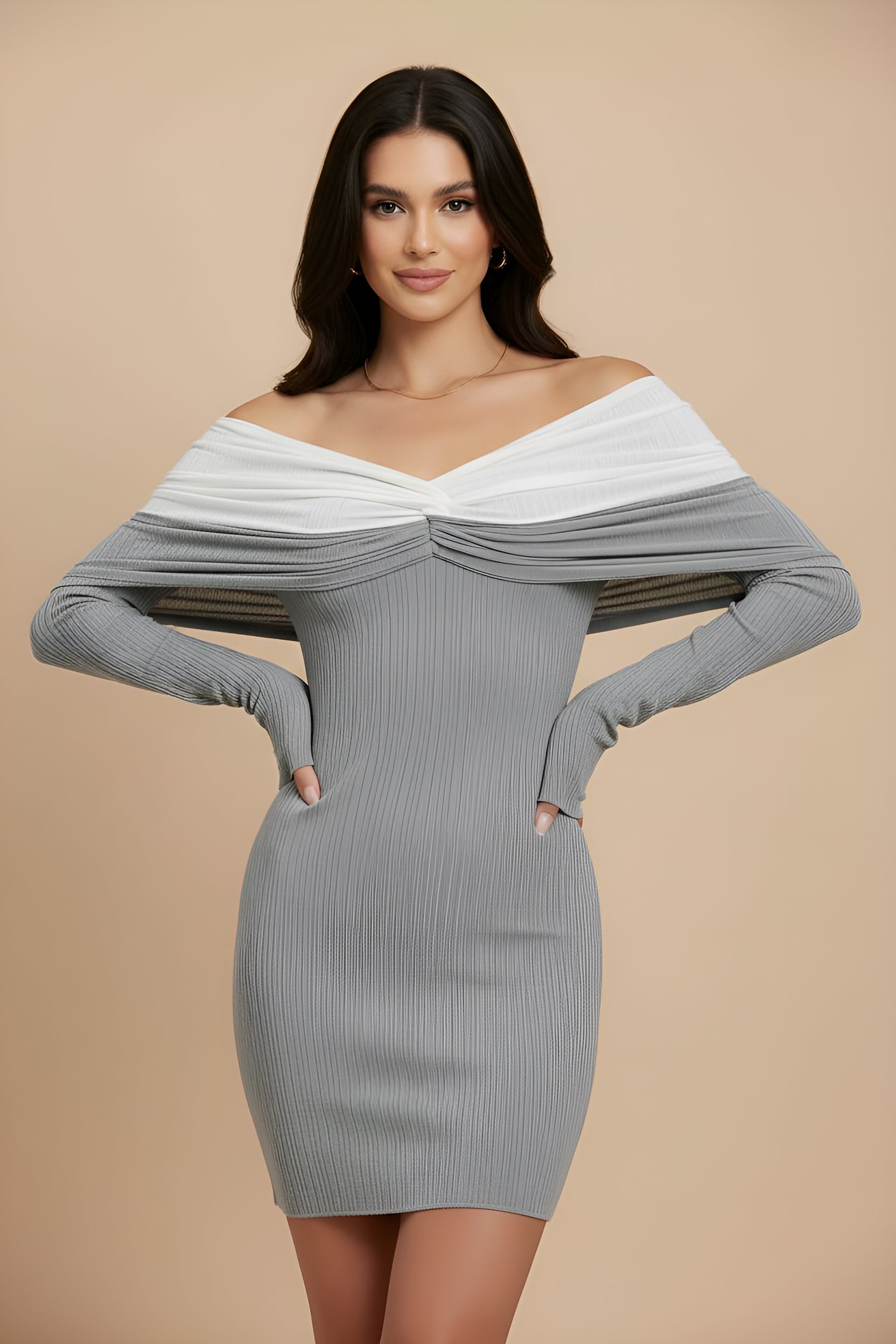 Patchwork Off Shoulder Mini Dress