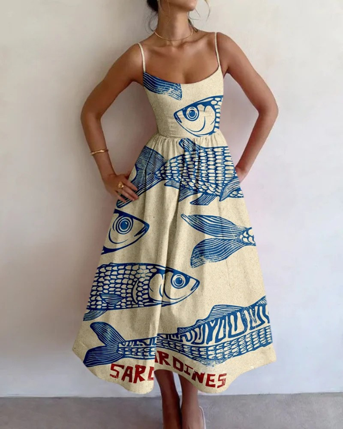 abstract fish print dress
