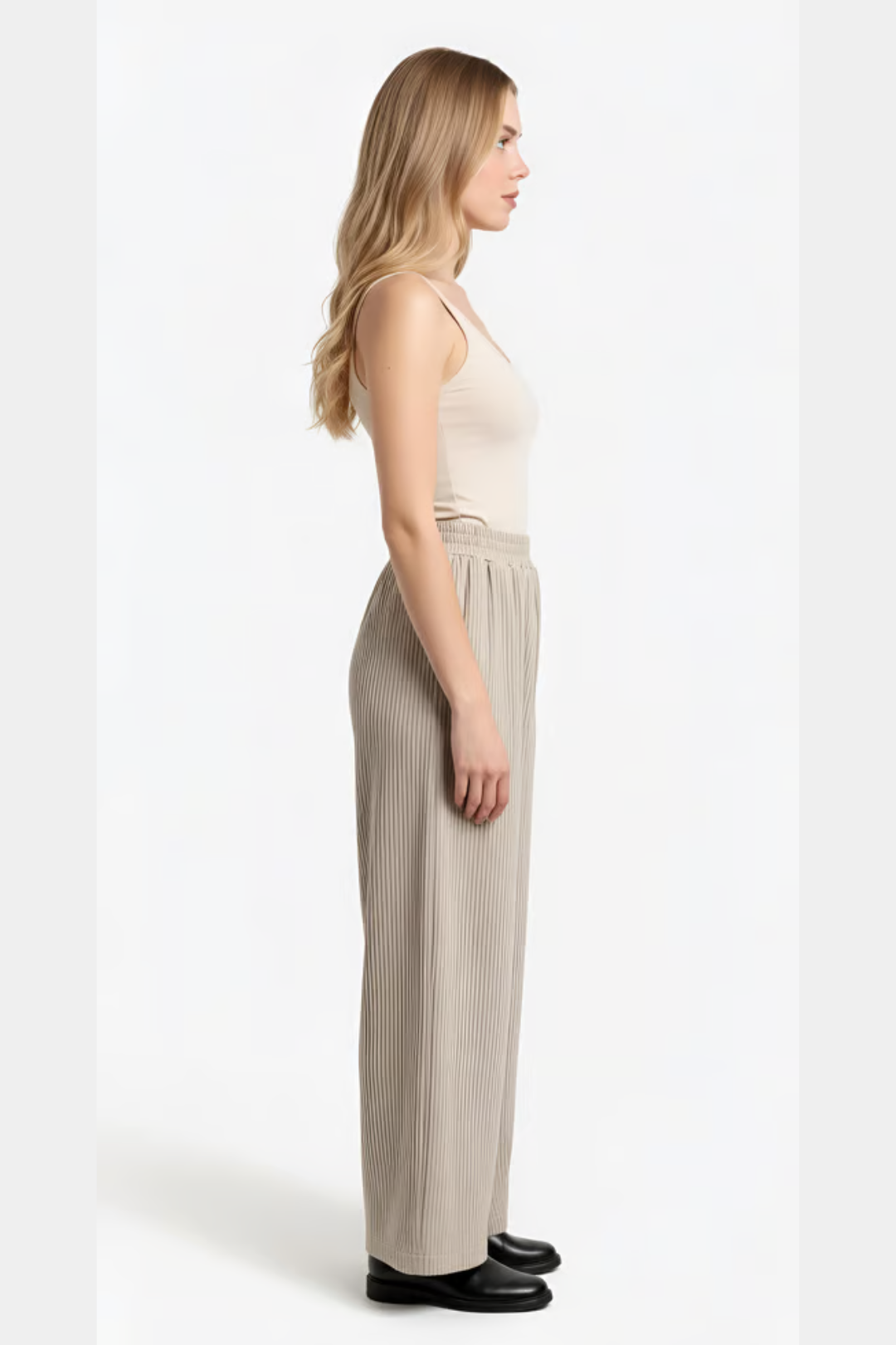 Solid Ruched Wide Leg Pants