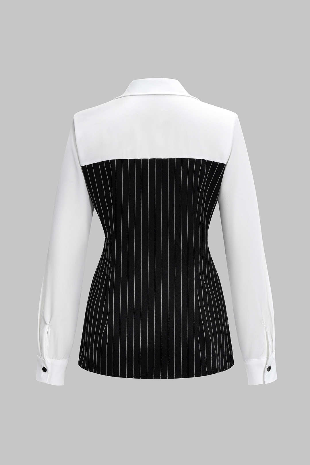 Stripes Print Button Patchwork Long-Sleeve Shirt