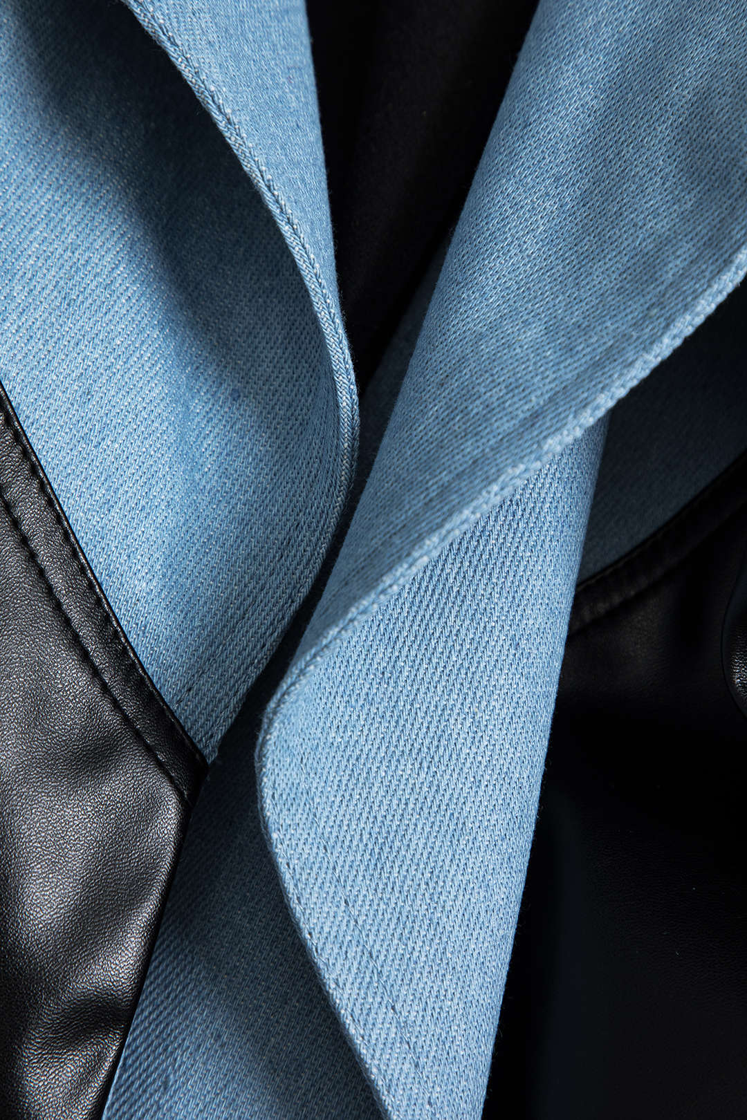 Faux Leather Denim Patchwork Crop Jacket