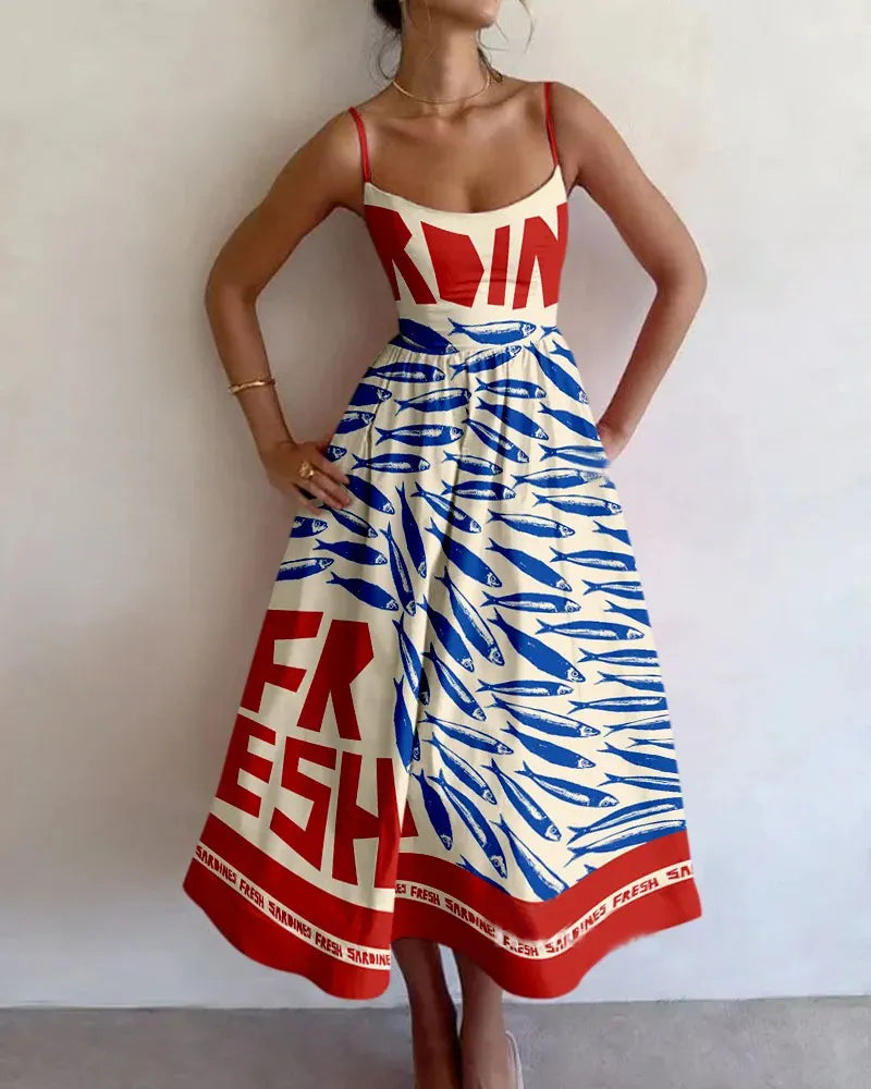 abstract fish print dress