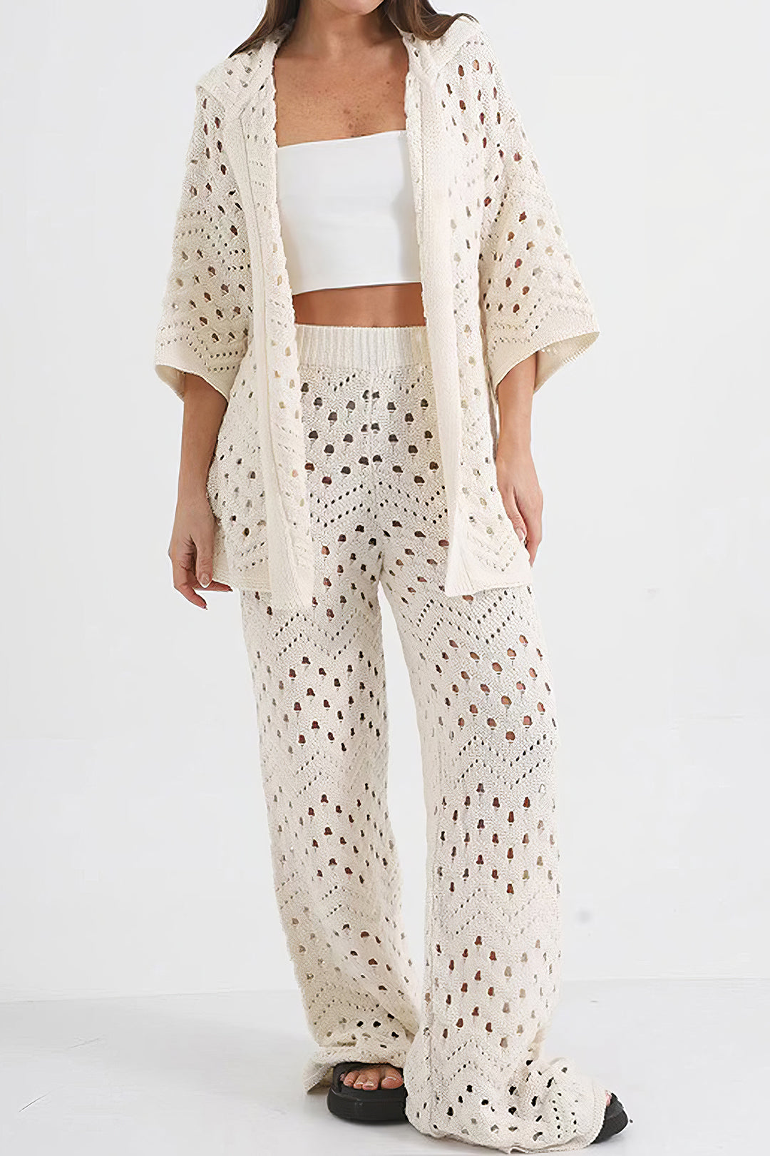 Knit Hollow Out Top And Trousers Set