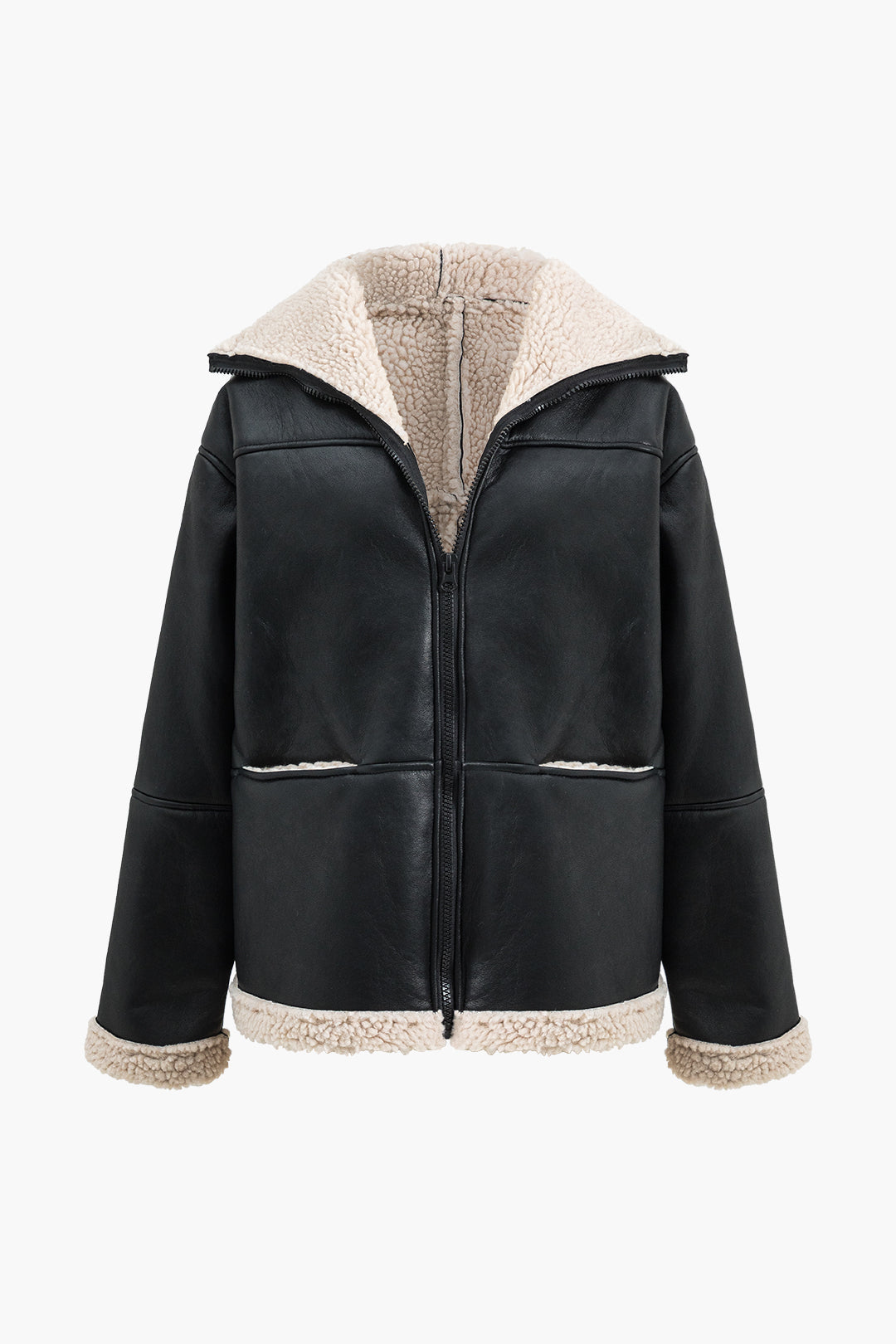 Faux Leather Fur Collar Jacket