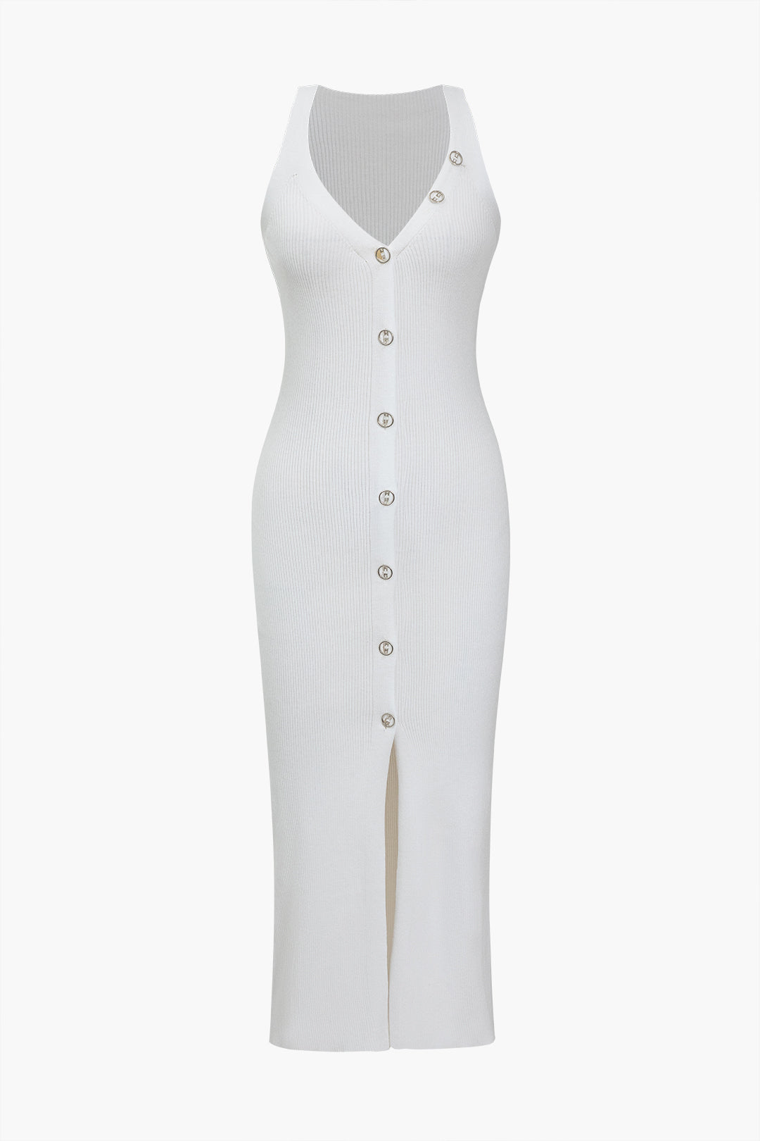 Solid Knit Button Slit Tank Maxi Dress