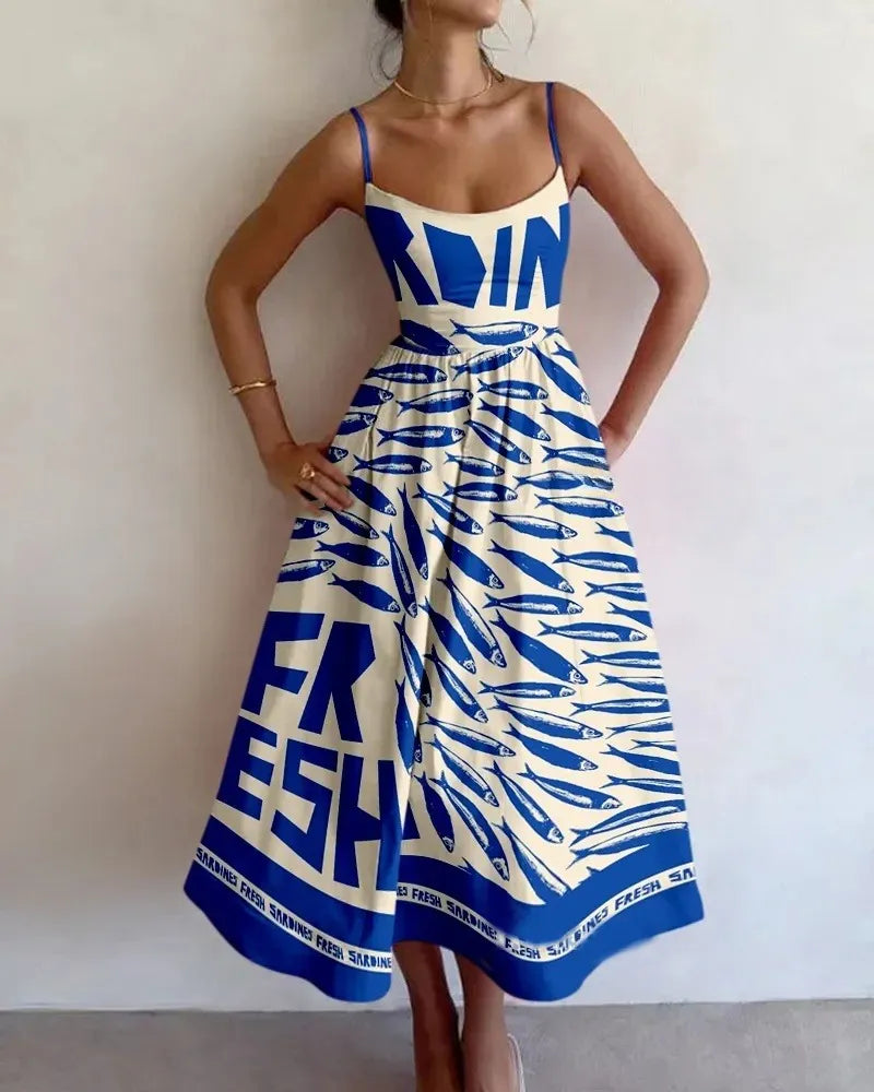 abstract fish print dress