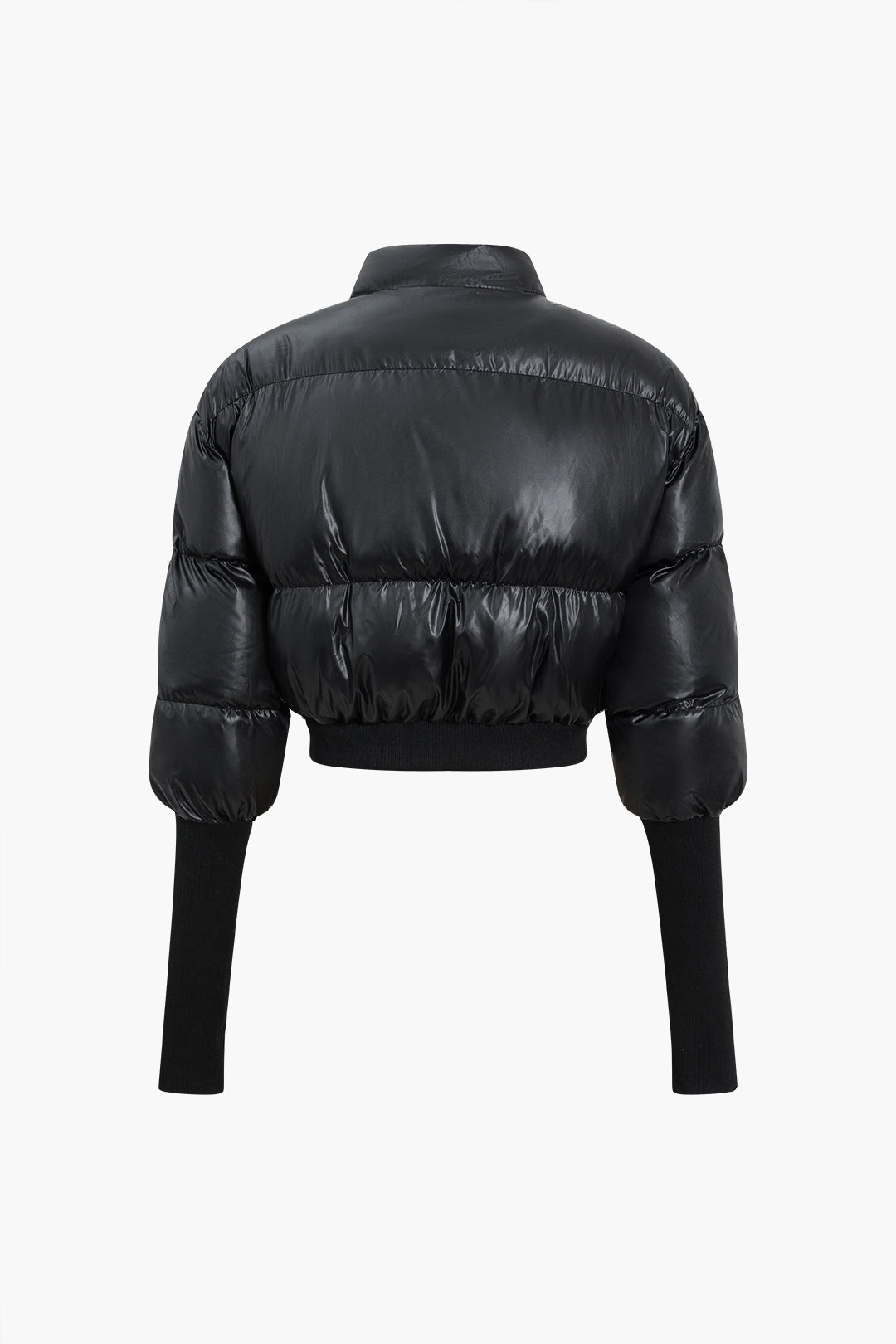 Crop Puffer Jacket With Knit Sleeves