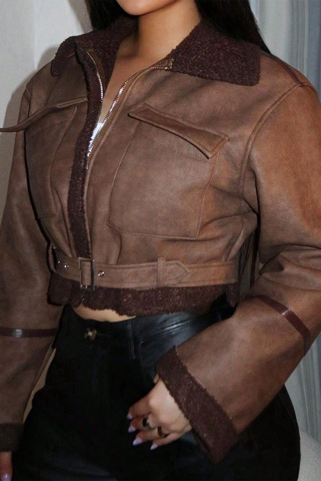 Faux Leather Patchwork Jacket