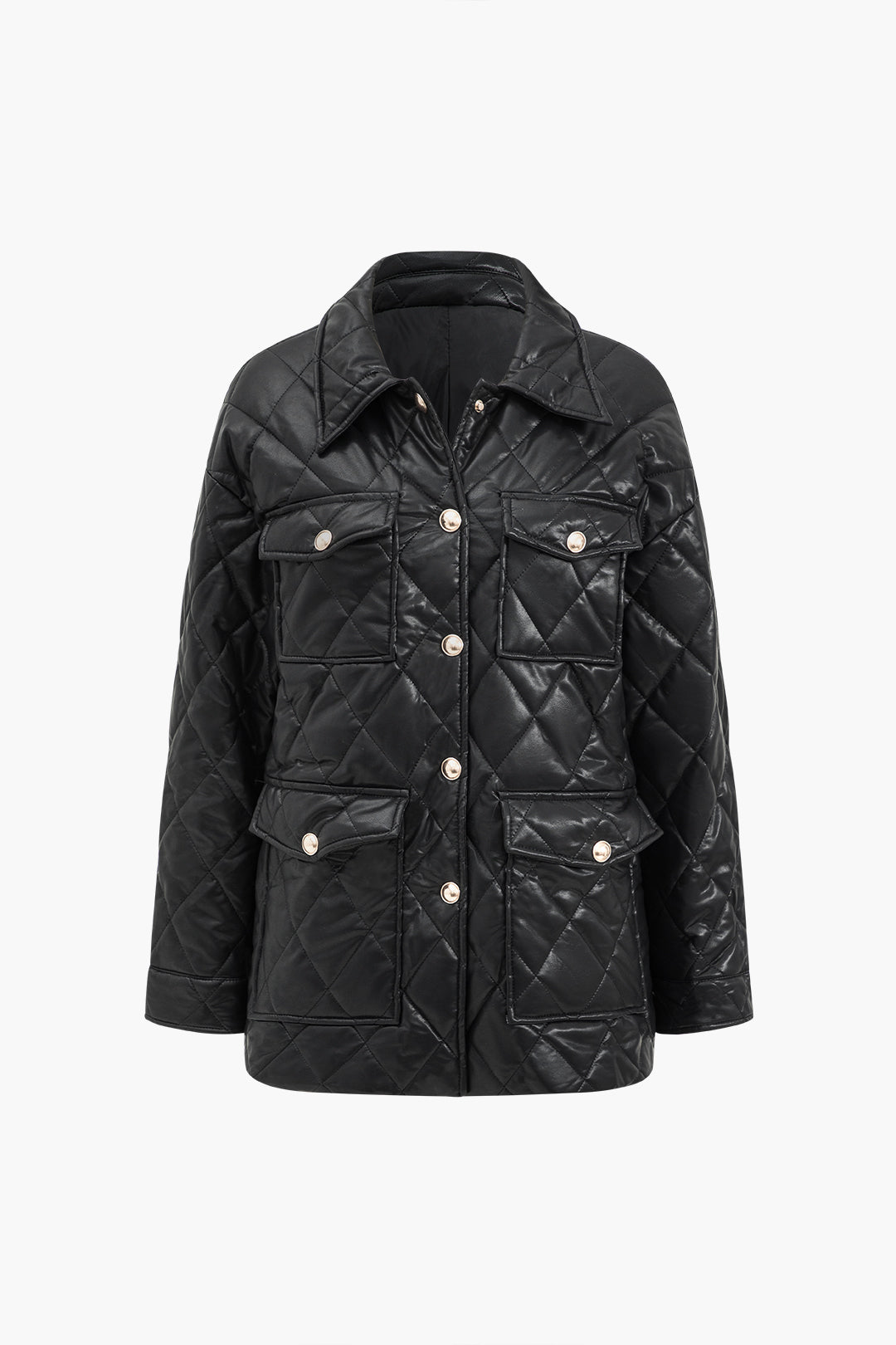 Faux Leather Button Pocket Jacket