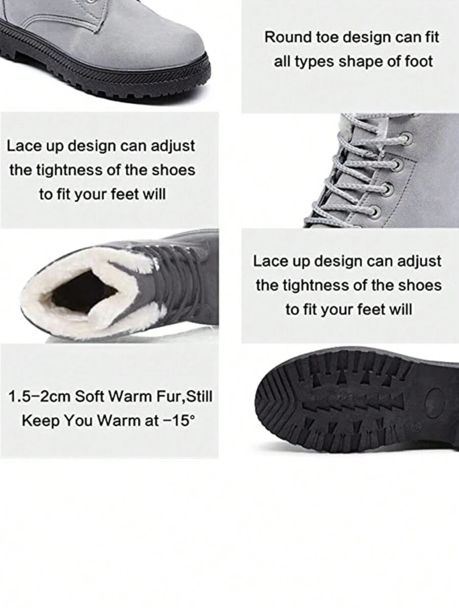 Women's Lightweight Snow Boots, Size 35-44, Short Boots, Warm & Anti-Slip Round Toe, Plus Size, Lightweight, High-Top, Flat Heel, Casual Mid-Aged Boots