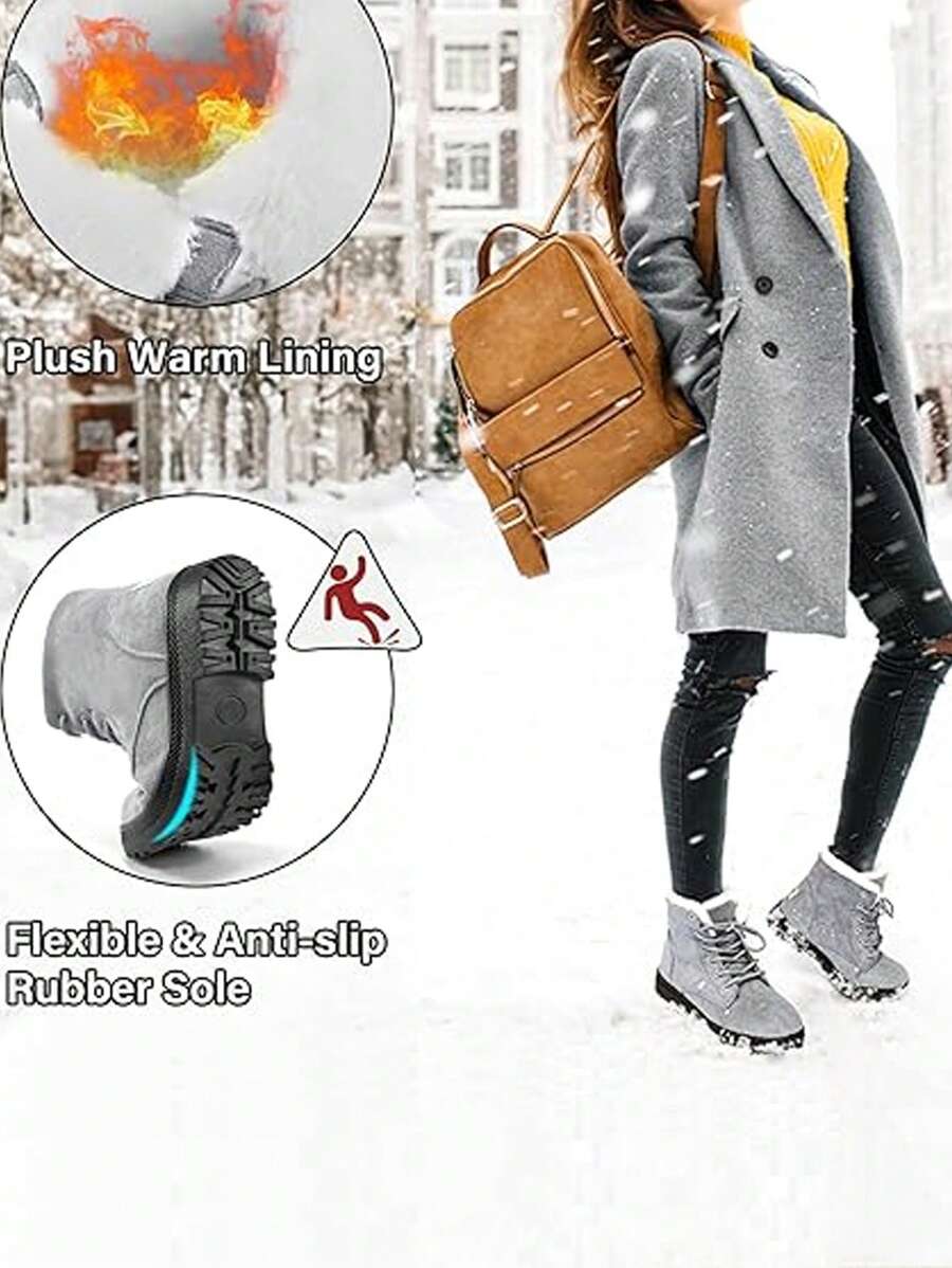 Women's Lightweight Snow Boots, Size 35-44, Short Boots, Warm & Anti-Slip Round Toe, Plus Size, Lightweight, High-Top, Flat Heel, Casual Mid-Aged Boots