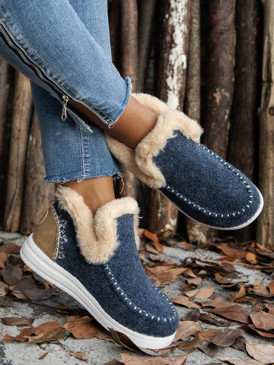 Women's Comfortable Plush Slip-On Flat Short Boots, Winter,Fur Boots