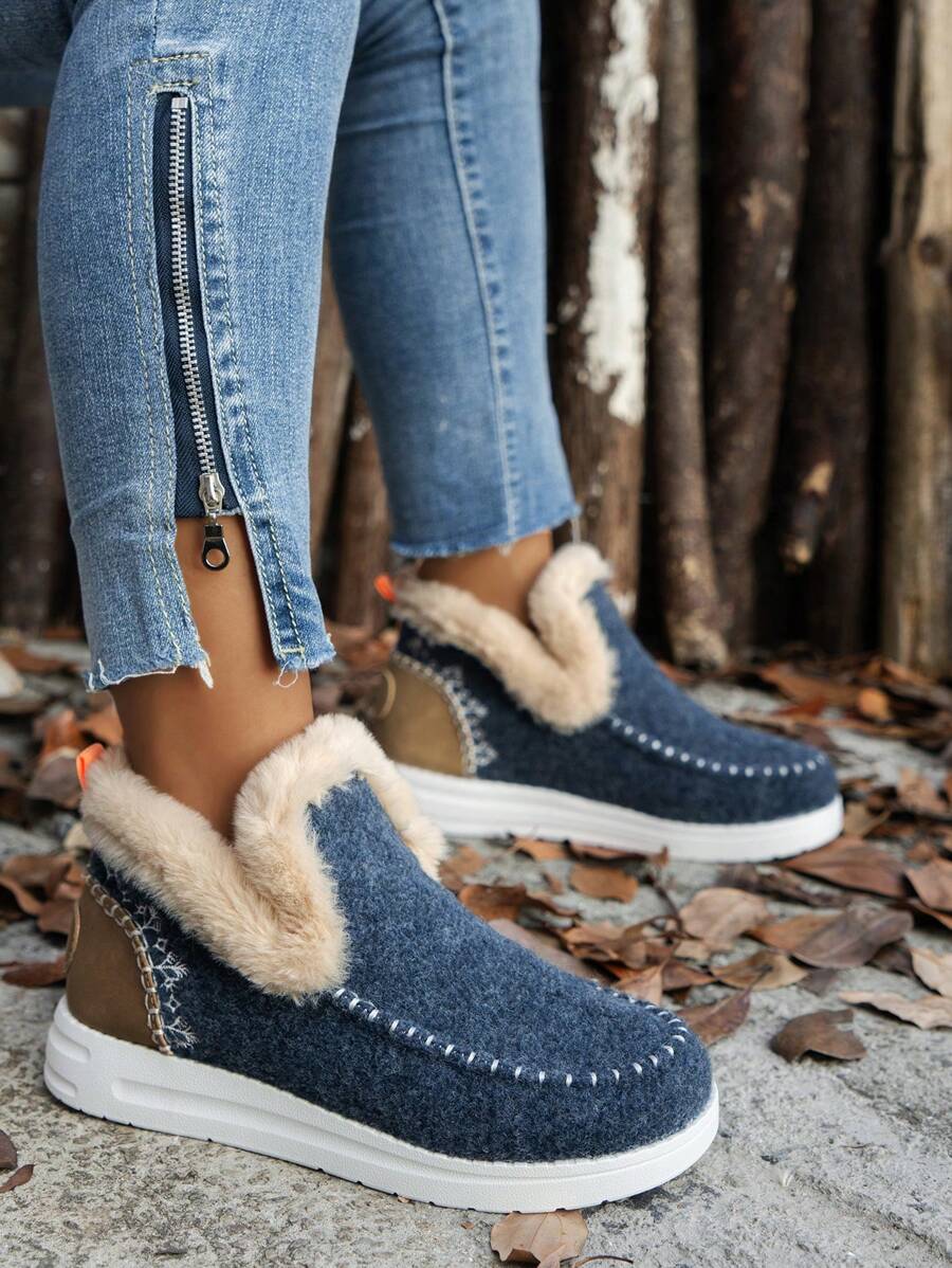 Women's Comfortable Plush Slip-On Flat Short Boots, Winter,Fur Boots